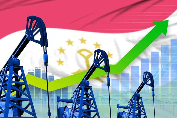 Tadschikistan Ölindustrie Konzept Industrielle Illustration Wachsende Grafik Auf Tadschikistan Flagge — Stockfoto