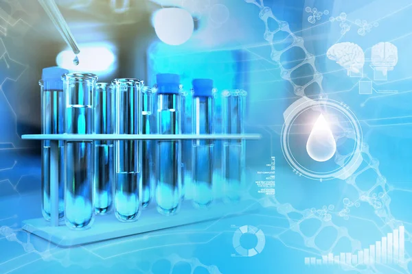 如Covid 2019 概念饮水质量测试 现代医学研究设施的实验室证明 三维医学说明 — 图库照片