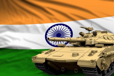 Hindistan modern tankı bayrak arka planında gerçek tasarım yok - tank ordusu konsepti, askeri illüstrasyon
