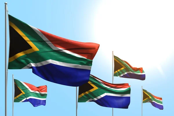 Beaux Drapeaux Afrique Sud Agitent Sur Fond Bleu Ciel Toute — Photo