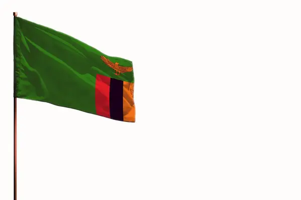 Fluttering Zambia Flag Isolated Mockup Place Your Text White Background — Stock Photo, Image