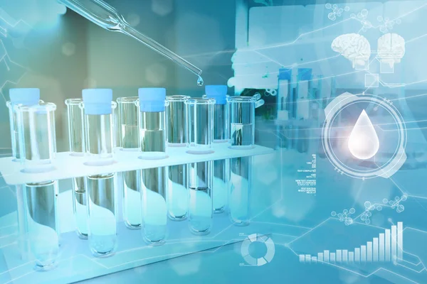 現代化学研究施設における実験室の証明 細菌の設計背景のための飲料水の品質テスト 医療用3Dイラスト — ストック写真