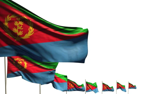 Schattig Veel Eritrea Vlaggen Geplaatst Diagonaal Geïsoleerd Wit Met Plaats — Stockfoto