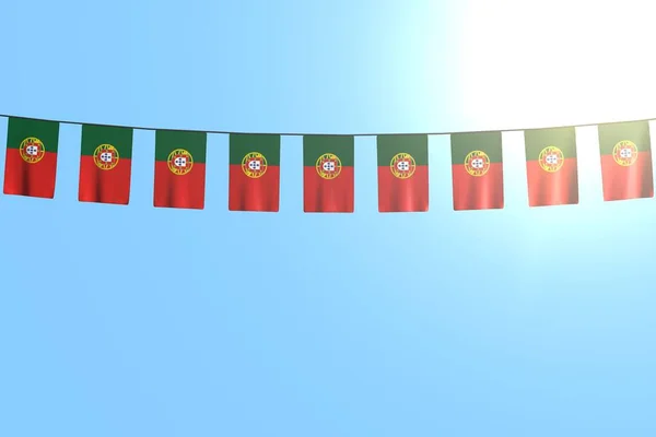Bastante Muchas Banderas Portugal Pancartas Cuelga Cadena Fondo Del Cielo — Foto de Stock