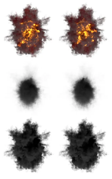 6轮火箭拦截爆炸或在白色三维物体图解上孤立地从顶部俯瞰爆炸 — 图库照片