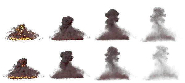 Spousta Snímků Obrovských Bomb Výbuch Houba Mrak Ohněm Kouřem Izolované — Stock fotografie