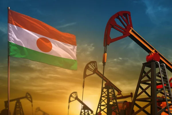 Концепция Нефтяной Промышленности Нигера Промышленная Иллюстрация Развевающийся Флаг Нигера Нефтяные — стоковое фото