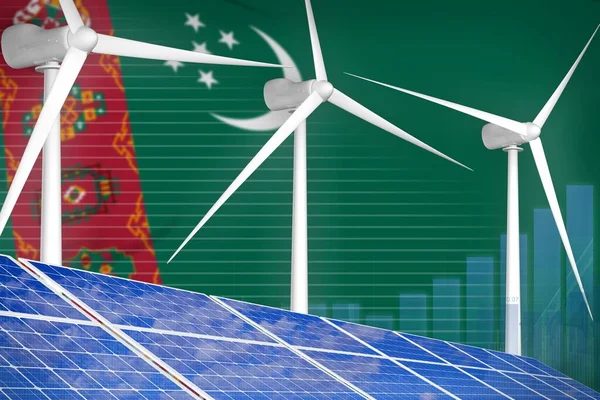 Turkmenistan solar and wind energy digital graph concept  - environmental energy industrial illustration. 3D Illustration