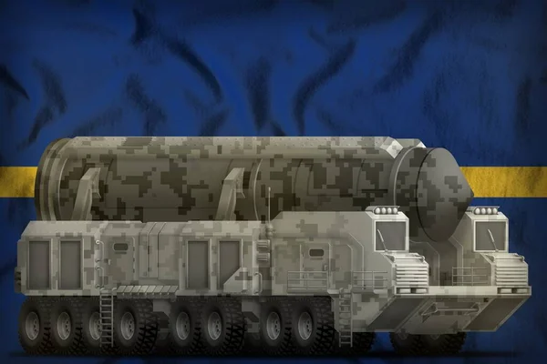 ナウルの旗の背景に都市迷彩と大陸間弾道ミサイル 3Dイラスト — ストック写真