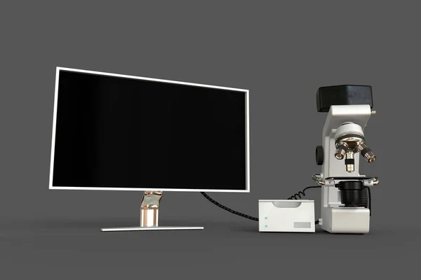 Witte Lab Microscoop Cpu Box Lege Monitor Geïsoleerd Realistische Medische — Stockfoto