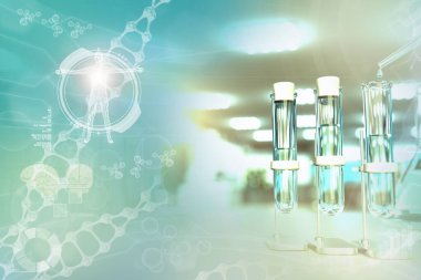 Virüsler için içme suyu kalite testi (covid-2019 gibi) kavramı - modern kirlilik kolej ofisinde laboratuvar test tüpleri, tıbbi 3D illüstrasyon