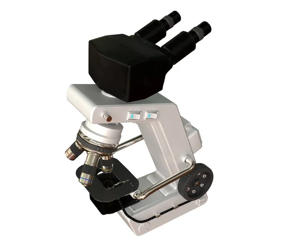 Fehér Elektronikus Mikroszkóp Fiktív Design Elszigetelt Fehér Háttér Részletes Fotorealisztikus — Stock Fotó