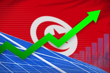 Tunus güneş enerjisi yükselen grafiği, yukarı ok, modern enerji endüstriyel illüstrasyonu. 3B Görüntü