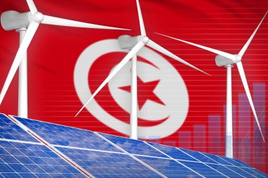 Tunus güneş ve rüzgar enerjisi dijital grafik konsepti - alternatif enerji endüstriyel illüstrasyon. 3B Görüntü