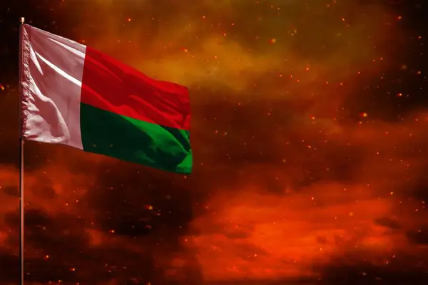 Fluttering Madagascar Flag Mockup Blank Space Your Data Crimson Red — Stock Photo, Image