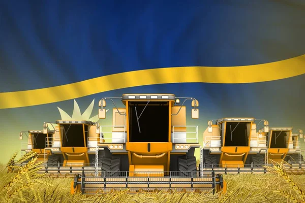 Industriële Illustratie Van Een Aantal Gele Landbouw Combineren Oogstmachines Rogge — Stockfoto