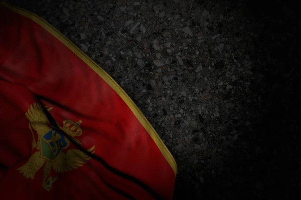 Ilustración Bastante Oscura Bandera Montenegro Con Grandes Pliegues Asfalto Oscuro —  Fotos de Stock