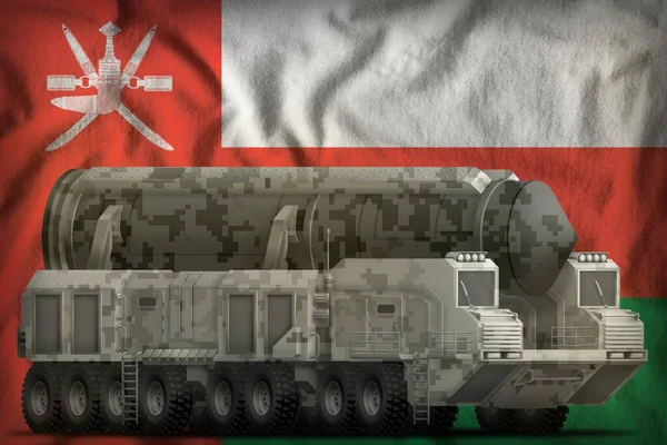 Intercontinentale Ballistische Raket Met Stadscamouflage Achtergrond Van Vlag Van Oman — Stockfoto