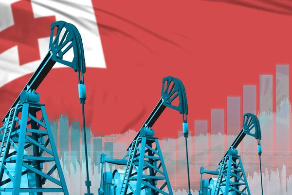 Tonga oil and petrol industry concept, industrial illustration on Tonga flag background. 3D Illustration