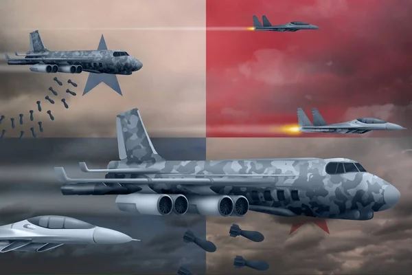 Panamas Luftangriffskonzept Moderne Panamakriegsflugzeuge Bombardieren Vor Flaggenhintergrund Illustration — Stockfoto