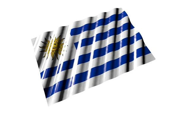 Bonita Bandera Brillante Uruguay Con Grandes Pliegues Que Yacen Aislados — Foto de Stock