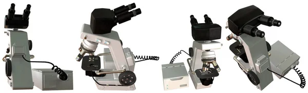 基于白光写实主义3D图解的带有控制块的专业显微镜的渲染及微观概念 — 图库照片
