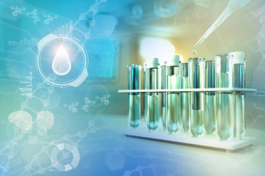 Modern eczacılık fakültesi laboratuvar test tüpleri - bakteri tasarımı için içme suyu kalitesi testi, tıbbi 3D illüstrasyon