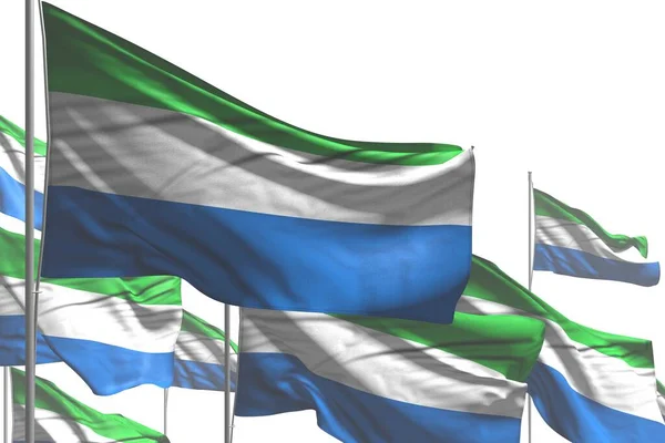 Wonderful Many Sierra Leone Flags Wave Isolated White Any Celebration — Stock Photo, Image