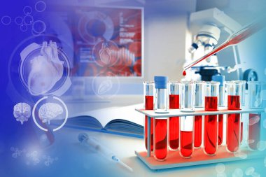 Bilim kliniğinde kanıtlar - Alan aminotransferaz ya da anemi için kan testi, yaratıcı gradyan örtülü tıbbi 3D illüstrasyon