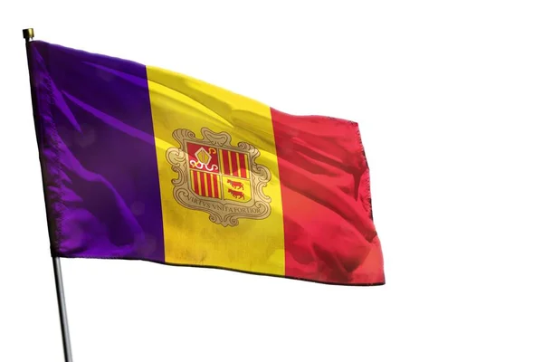 Fladdrande Andorra Flagga Isolerad Vit Bakgrund — Stockfoto