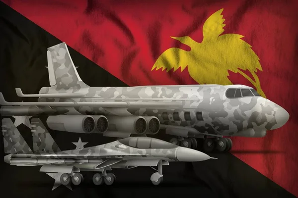 Forças Aéreas Com Camuflagem Cinzenta Fundo Bandeira Papua Nova Guiné — Fotografia de Stock