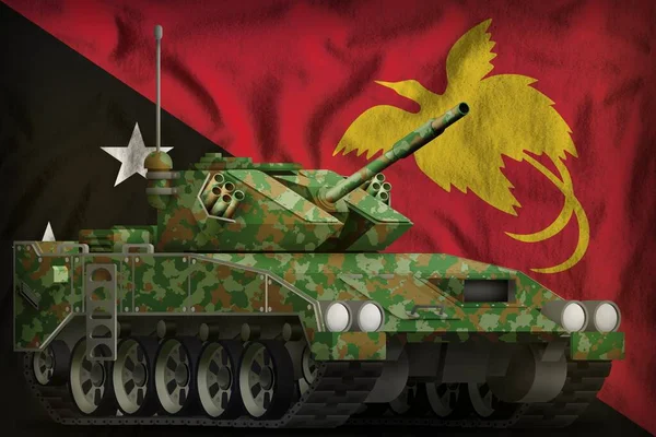 Tanque Leve Apc Com Camuflagem Verão Fundo Bandeira Papua Nova — Fotografia de Stock