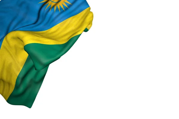 Mooie Rwanda Vlag Met Grote Vouwen Liggen Plat Linker Bovenhoek — Stockfoto