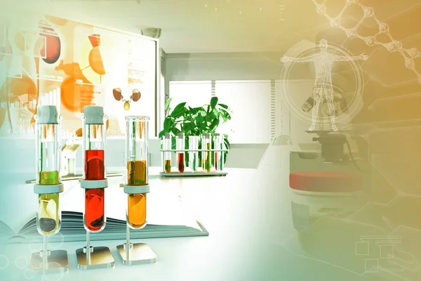 大肠病毒或晶体尿酸尿样试验 现代科学大学设施中的证明 医学三维图解 — 图库照片