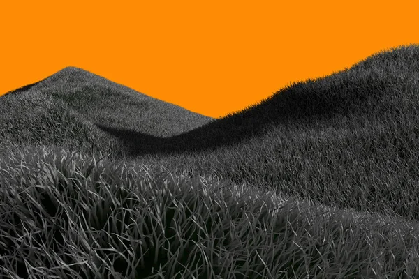 在橙色背景下孤立的可怕的深黑细密的山丘 以实现光晕或任何其他可怕的设计理念 物体的三维图解 — 图库照片
