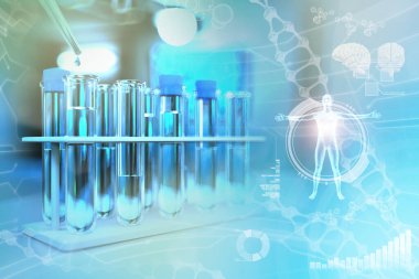 Modern kimya fakültesi laboratuvar test tüpleri - bakteri tasarımı geçmişi için içilebilir su kalitesi testi, tıbbi 3D illüstrasyon