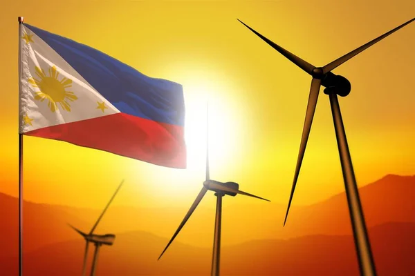 Filipinas Energia Eólica Conceito Ambiente Energia Alternativa Com Turbinas Bandeira — Fotografia de Stock