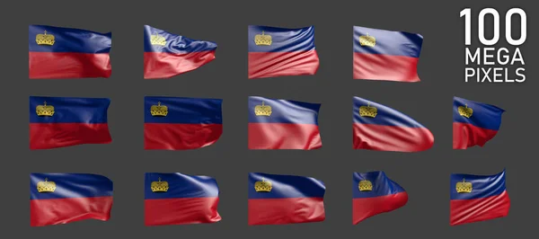 Sacco Diverse Immagini Bandiera Liechtenstein Isolato Sfondo Grigio Illustrazione Oggetto — Foto Stock
