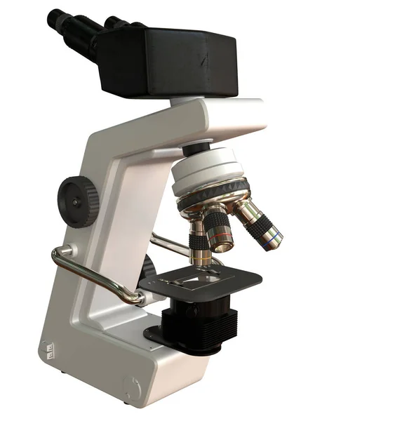 Fehér Elektronikus Mikroszkóp Fiktív Design Elszigetelt Fehér Háttér Nagyon Részletes — Stock Fotó