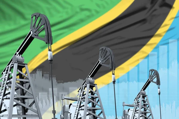 Tanzania oil and petrol industry concept, industrial illustration on Tanzania flag background. 3D Illustration