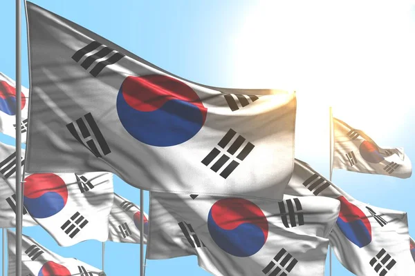 Lindo Muchas Banderas República Corea Corea Del Sur Ondean Sobre —  Fotos de Stock