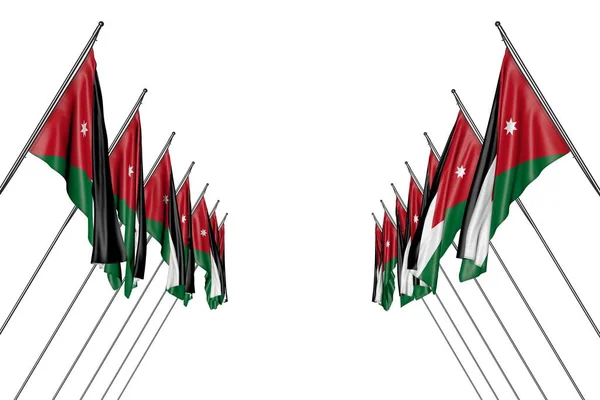 요르단 깃발이 왼쪽과 오른쪽의 대각선 기둥에 흰색에 고립되어 삽화도 — 스톡 사진