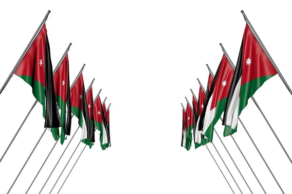 Ürdün Bayrakları Soldan Sağa Çapraz Direklere Asılıdır Beyaz Üzerine Izole — Stok fotoğraf