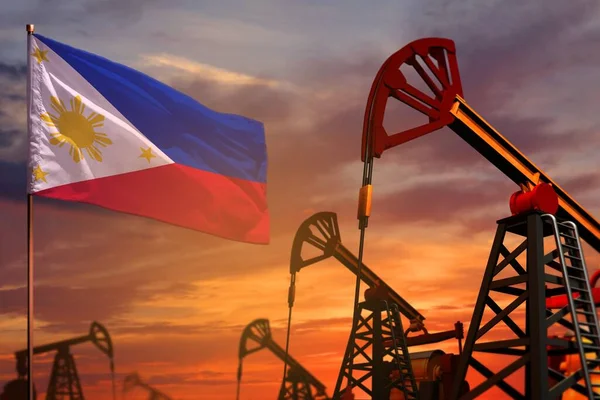 Philippinen Ölindustrie Konzept Industrielle Illustration Philippinische Flagge Und Ölquellen Und — Stockfoto