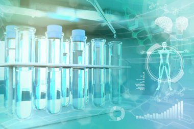 Modern kirlilik üniversite kliniğinde laboratuvar test tüpleri - bakteri tasarımı geçmişi için içilebilir su kalitesi testi, tıbbi 3D illüstrasyon