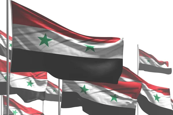 Underbara Många Syriska Arabrepubliken Flaggor Viftar Isolerat Vitt Någon Festflagga — Stockfoto