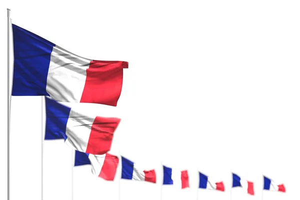 Bonitas Banderas Aisladas Francia Colocadas Diagonal Ilustración Con Enfoque Selectivo —  Fotos de Stock