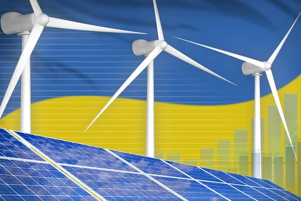 Ukraine solar and wind energy digital graph concept  - alternative energy industrial illustration. 3D Illustration