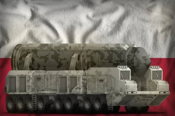 洲际弹道导弹 城市伪装在波兰国旗的背景 3D说明 — 图库照片