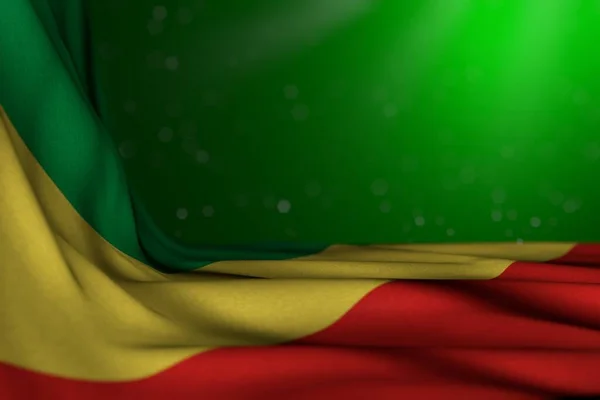 コンゴの旗のかわいい暗いイメージは テキストのための選択的な焦点と自由な場所と緑の背景の隅に平らに横たわっています 任意の機会のフラグ3Dイラスト — ストック写真